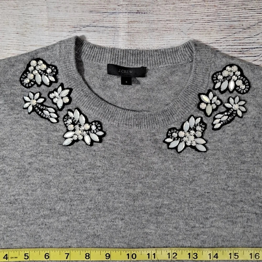 J. Crew Grey Wool Opal-Embellished Sweater
